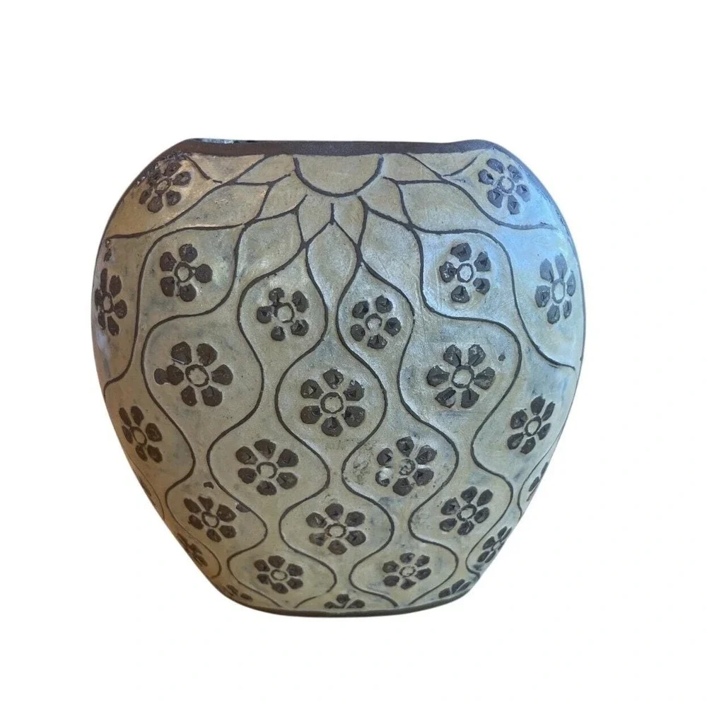 Vintage Solid Brass Yellow Enamel Vase Flowers Raised‎ Sunflower Heavy Bouquet
